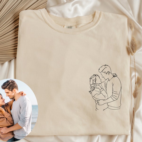 Custom Portrait Shirt, Comfort Colors Custom Portrait From Photo, Outline Photo Tshirt, Couple Line Art Crewneck, Bridal Portrait Tee