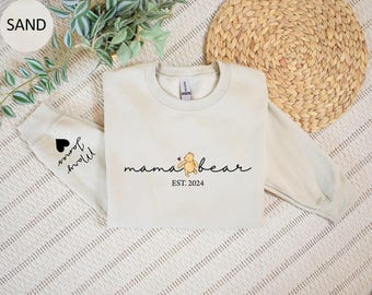 Personalized Mama Bear Sweatshirt For Mom Sweater For Mother’s Day Gift For Mom Custom Mama Sweatshirt Established Year and Kid Names Sleeve
