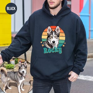 Personalized Dog Hoodie, Retro Dog Portrait Sweatshirt, Dog Dad Gifts, Custom Pet Sweatshirt, Retro Dog Face Crewneck,Customized Cat Sweater