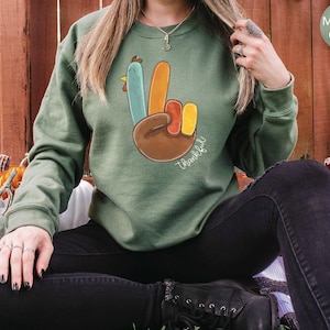 Peace Sign Turkey Retro Thanksgiving Turkey Sweatshirt Hello Thanksgiving Sweatshirt Gift For Thanksgiving Happy Thanksgiving Sweater image 1