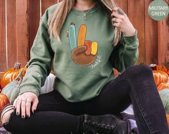 Peace Sign Turkey Retro Thanksgiving Turkey Sweatshirt Hello Thanksgiving Sweatshirt Gift For Thanksgiving Happy Thanksgiving Sweater