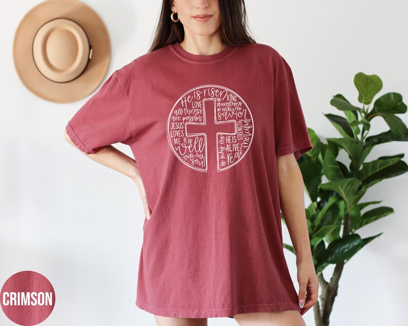 He Is Risen Shirt, Comfort Colors Easter Tshirt, Cross With Words Shirt, Jesus Shirt, Christian Cross Crewneck, Bible Verse Tee, Easter Gift image 8