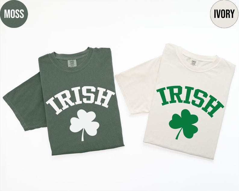 two t - shirts with shamrocks on them