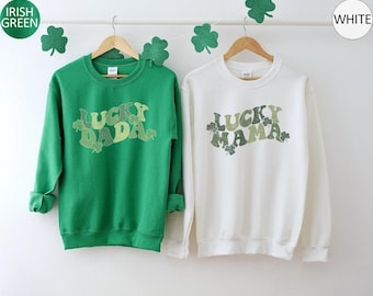 St. Patrick's Day Lucky Mama Lucky Dada Sweatshirt, Irish Shamrock Sweater, Saint Patricks Day Gift, Matching Irish Lucky Charm Crewneck