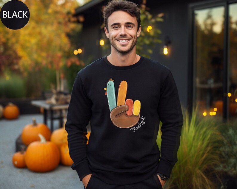 Peace Sign Turkey Retro Thanksgiving Turkey Sweatshirt Hello Thanksgiving Sweatshirt Gift For Thanksgiving Happy Thanksgiving Sweater image 7