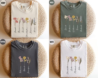 Custom Birth Month Birth Flower Shirt Peronalized Birthday Gift for Her Floral Tshirt Comfort Colors Mothers Day Gift Family Tree Sweatshirt