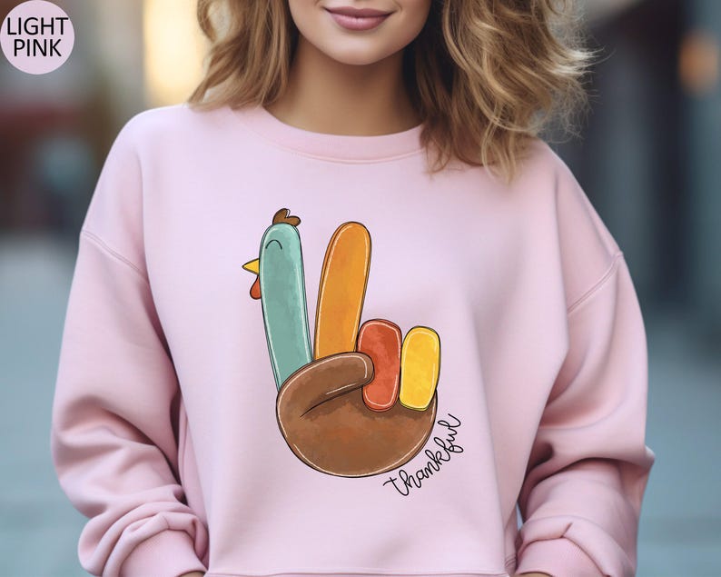 Peace Sign Turkey Retro Thanksgiving Turkey Sweatshirt Hello Thanksgiving Sweatshirt Gift For Thanksgiving Happy Thanksgiving Sweater image 3