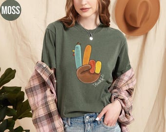 Peace Sign Turkey Retro Thanksgiving Shirt Comfort Colors Tshirt Hello Thanksgiving Crewneck Gift For Thanksgiving Happy Thanksgiving Tee