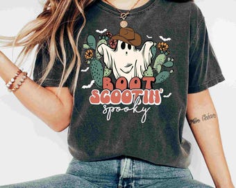 Comfort Colors Halloween Shirt, Boot Scootin Spooky Tshirt, Western Retro Halloween Crewneck, Cute Ghost Tee, Funny Boo Halloween Gift