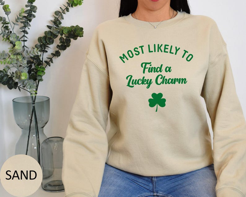 Personalized Saint Patricks Day Sweatshirt, Matching Funny Most Likely to St Patricks Crewneck, Lucky Shamrock Clover, Gift for Irish Family immagine 2