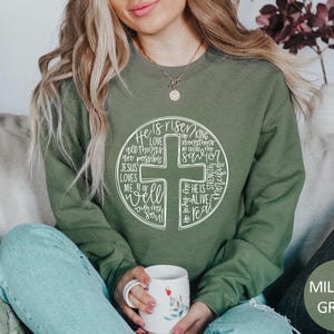 He Is Risen Sweatshirt, Easter Sweatshirt, Cross With Words Sweater, Jesus Lover Hoodie, Christian Cross Bible Verse Crewneck Sweatshirt image 7
