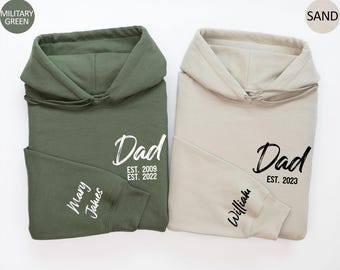 Personalized Dad Est Sweatshirt, Custom Dad Hoodie with kids names on sleeve, Fathers Day Gift, Gift for Dad, New Daddy Sweater, Papa Hoodie