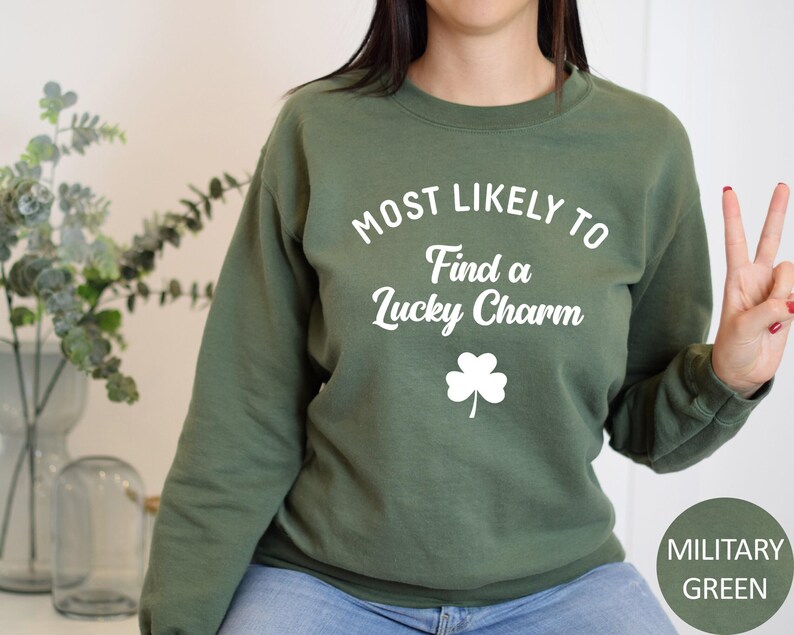 Personalized Saint Patricks Day Sweatshirt, Matching Funny Most Likely to St Patricks Crewneck, Lucky Shamrock Clover, Gift for Irish Family immagine 3