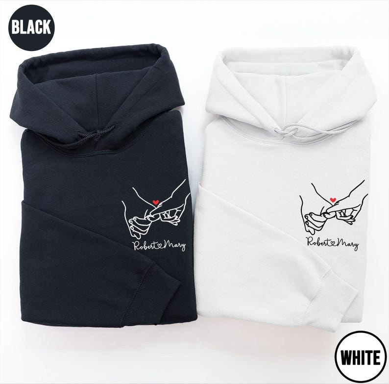 Custom Matching Hoodies For Couples Sweatshirt, Pinky Promise Hoodie, Personalized Name Sweater For Valentines Day Gift, Anniversary Gift
