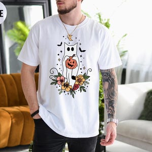 Floral Ghost Cat Shirt, Comfort Colors Halloween T-Shirt, Cute Floral Ghost Tee, Halloween Cat Tshirt, Spooky Season Crewneck, Cat Lovers image 5