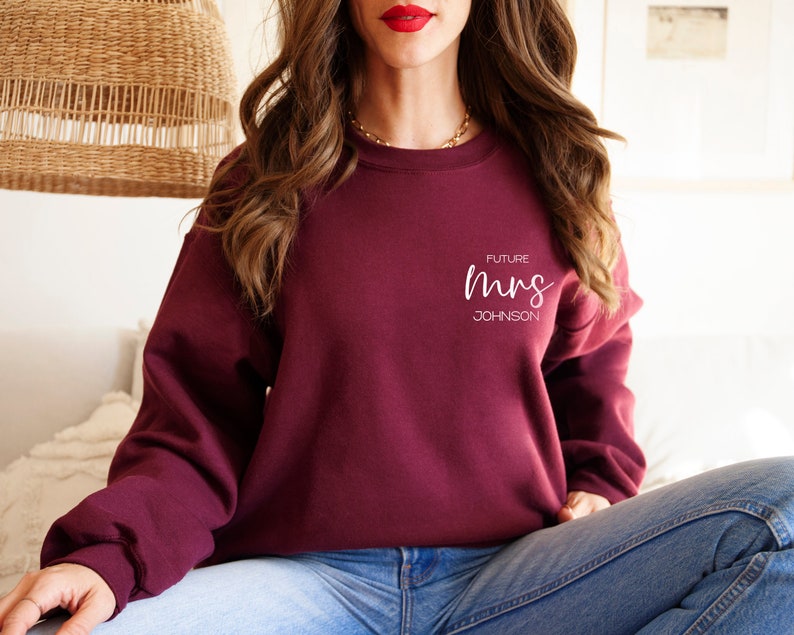 Custom Future Mrs Sweatshirt, Personalized Engagement Gifts, Gifts for Fiance, Gift For Bride, Congratulations Gift, Custom Last Name Hoodie image 2