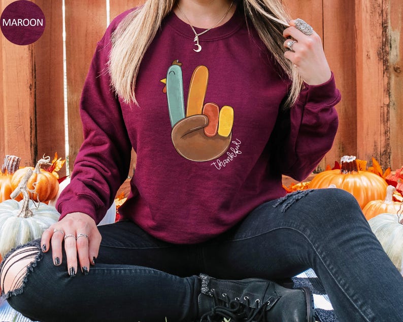 Peace Sign Turkey Retro Thanksgiving Turkey Sweatshirt Hello Thanksgiving Sweatshirt Gift For Thanksgiving Happy Thanksgiving Sweater image 9