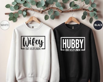 Wifey and Hubby Sweatshirt, Wedding Party Sweater, Honeymoon Sweatshirt, Wedding Sweatshirt, Just Married Shirts, Matching Couple Sweatshirt