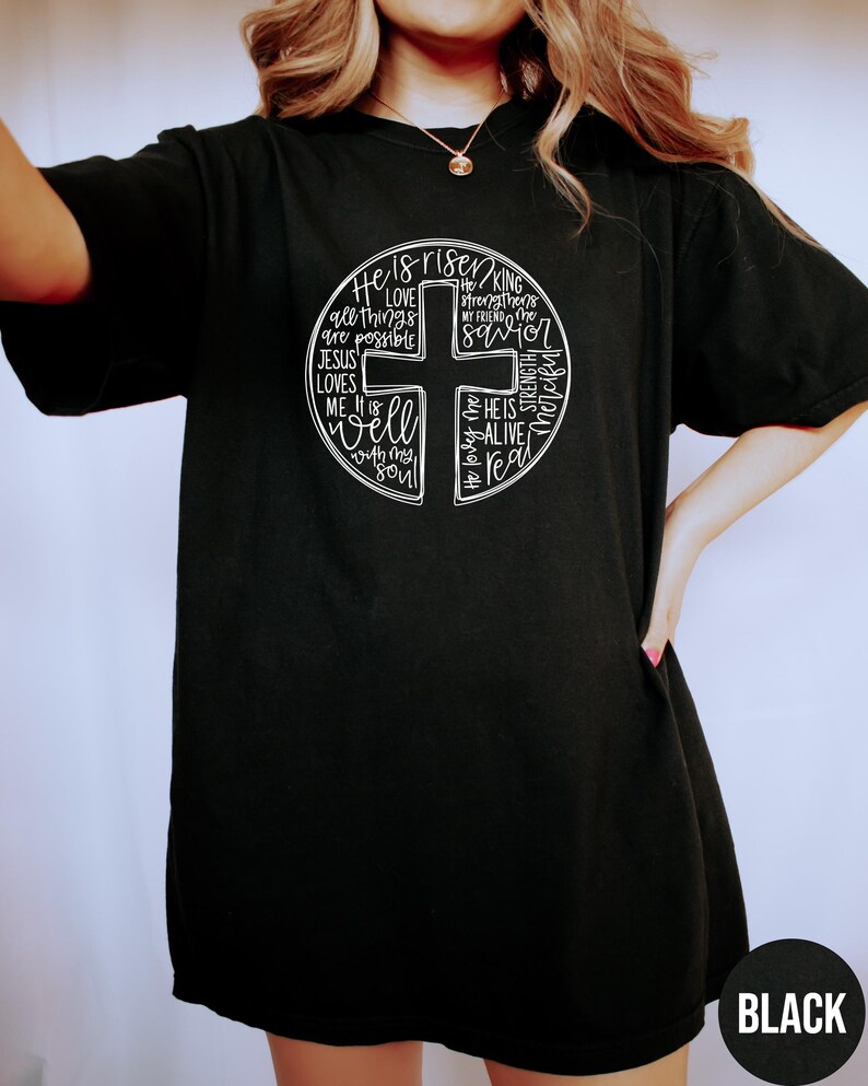 He Is Risen Shirt, Comfort Colors Easter Tshirt, Cross With Words Shirt, Jesus Shirt, Christian Cross Crewneck, Bible Verse Tee, Easter Gift image 7