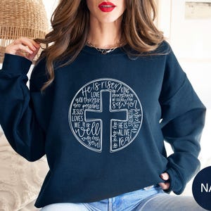 He Is Risen Sweatshirt, Easter Sweatshirt, Cross With Words Sweater, Jesus Lover Hoodie, Christian Cross Bible Verse Crewneck Sweatshirt image 8