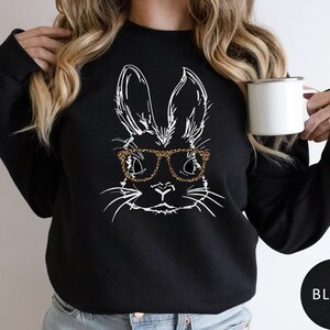 Sweat-shirt lapin à lunettes léopard, Sweat-shirt de Pâques, Pull lapin de Pâques, Sweat à capuche lapin de Pâques, Cadeau de Pâques pour maman, T-shirt mignon de Pâques image 8