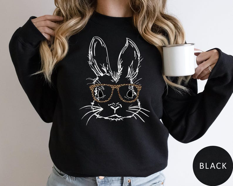 Sweat-shirt lapin à lunettes léopard, Sweat-shirt de Pâques, Pull lapin de Pâques, Sweat à capuche lapin de Pâques, Cadeau de Pâques pour maman, T-shirt mignon de Pâques image 8