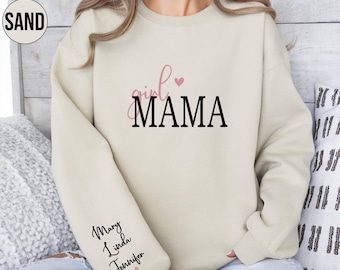 Sudadera personalizada para mamá con nombre de niña, sudadera con capucha personalizada para mamá, regalo para el Día de la Madre, regalo de cumpleaños para mamá, suéter para mamá con cuello redondo para mujer