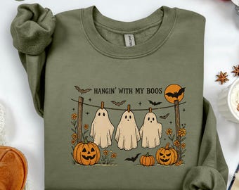 Halloween Boo Sweatshirt, Retro Ghost Sweater, Spooky Sweatshirt, Spooky Vibes Crewneck, Halloween Sweater, Funny Ghost Hoodie