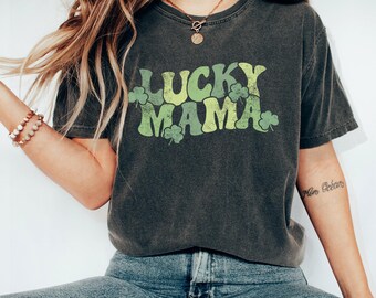 Lucky Mama Shirt, Comfort Colors Saint Patricks Tshirt, St Patricks Tee, Saint Patricks Day Gift for Mom, Shamrock Shirt, Irish Mom Crewneck