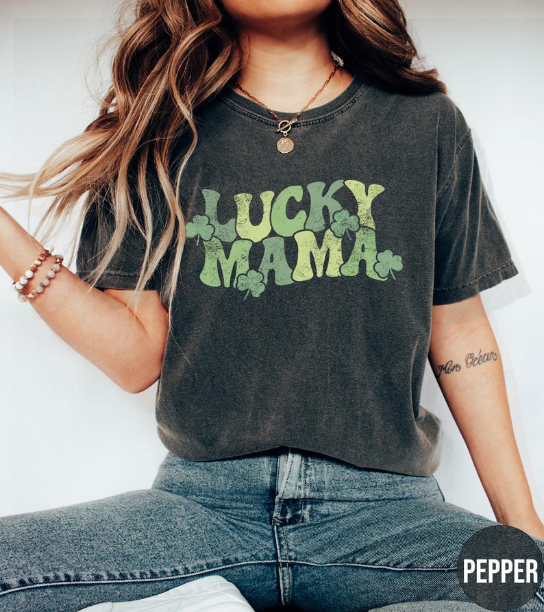 Lucky Mama Shirt, Comfort Colors Saint Patricks Tshirt, St Patricks Tee, Saint Patricks Day Gift for Mom, Shamrock Shirt, Irish Mom Crewneck image 1