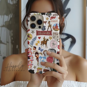 ウエスタンコラージュ スマホケース、カウガール 美学、iPhone 15 14 13 12 11 Pro Max 8、彼女へのギフト、カントリー スマホケース、iPhone アクセサリー