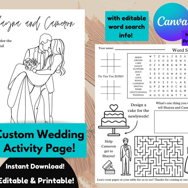 Hochzeit Aktivität Malseite - Canva Editierbare Vorlage Sofort Download