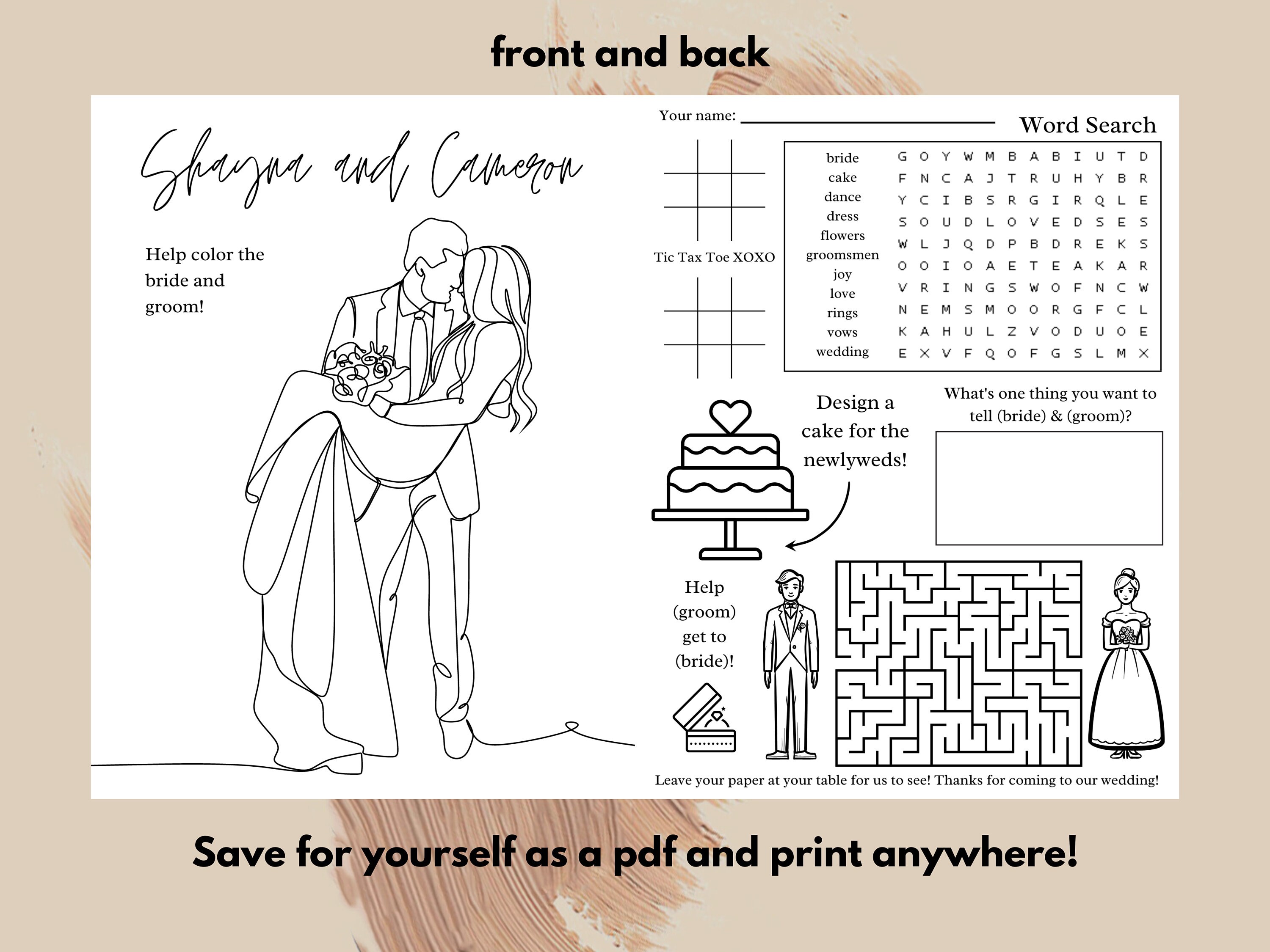 Wedding Activity Coloring Page - Canva Editable Template Instant ...