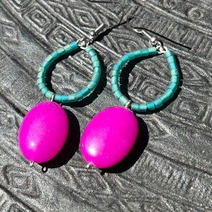 Teal with Magenta Bead Earrings