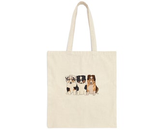 Shetland Sheepdog Canvas Tote Bag, Sable Blue Merrill and Tri Lab Trio Bag, Tote Bags with Shelties
