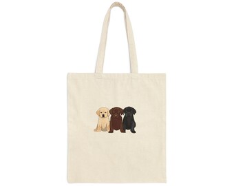 Labrador Retriever Canvas Tote Bag, Yellow Black and Chocolate Lab Trio Bag, Tote Bags with Labs