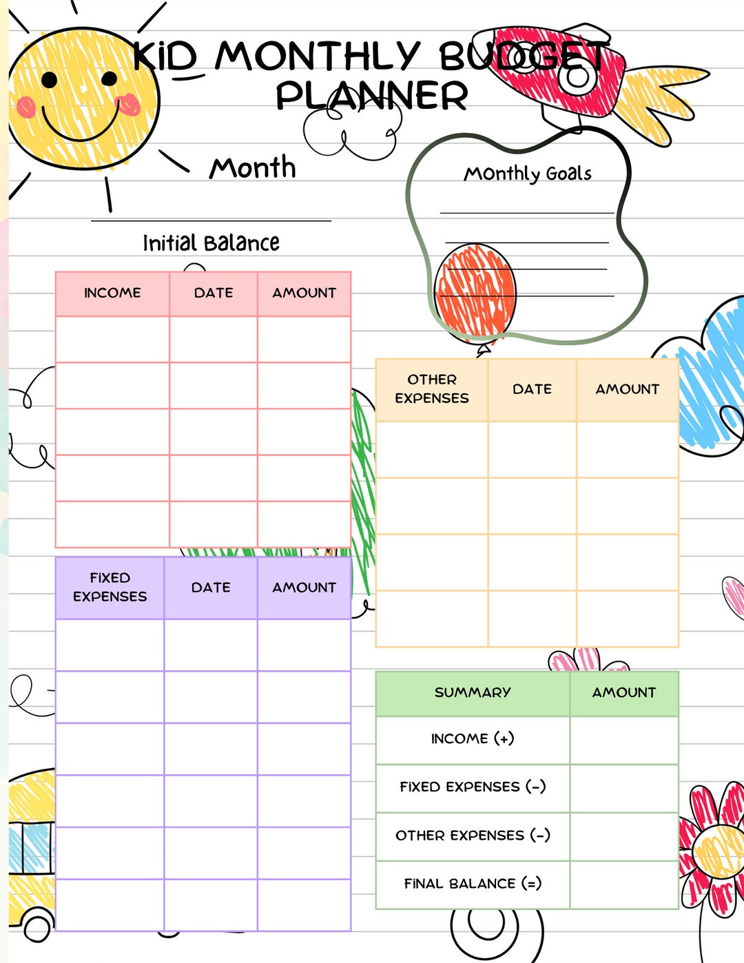 Printable/downloadable Kid Budget Sheet - Etsy