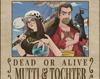 Customizable Anime Wanted One Piece Pirate Poster Artwork, Manga Pirate Portrait, Family Drawing Couple Cartoon Perfect Gift
