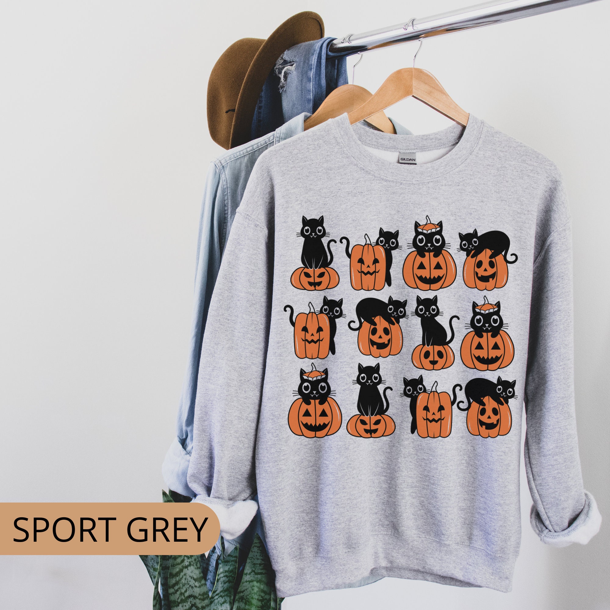 Discover Halloween Cat Sweatshirt | Halloween Cat Shirt | Pumpkin Cat Sweat Shirt | Cat Mom Gifts | Unisex | Women's Cat Hoodie | Fall Cat Shirt
