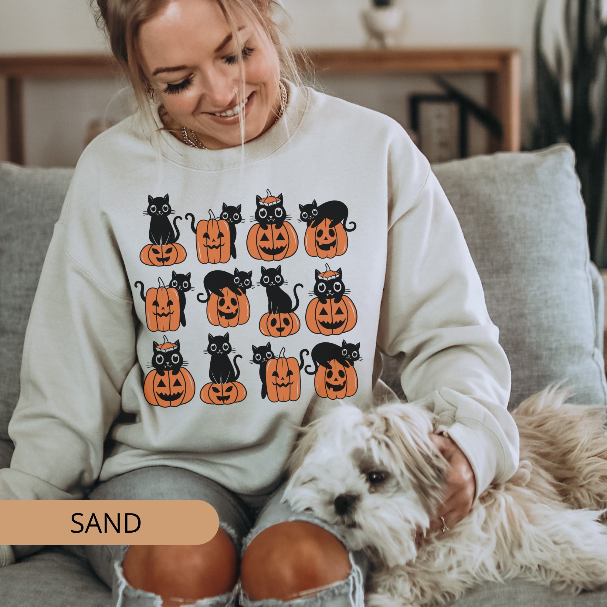 Discover Halloween Cat Sweatshirt | Halloween Cat Shirt | Pumpkin Cat Sweat Shirt | Cat Mom Gifts | Unisex | Women's Cat Hoodie | Fall Cat Shirt