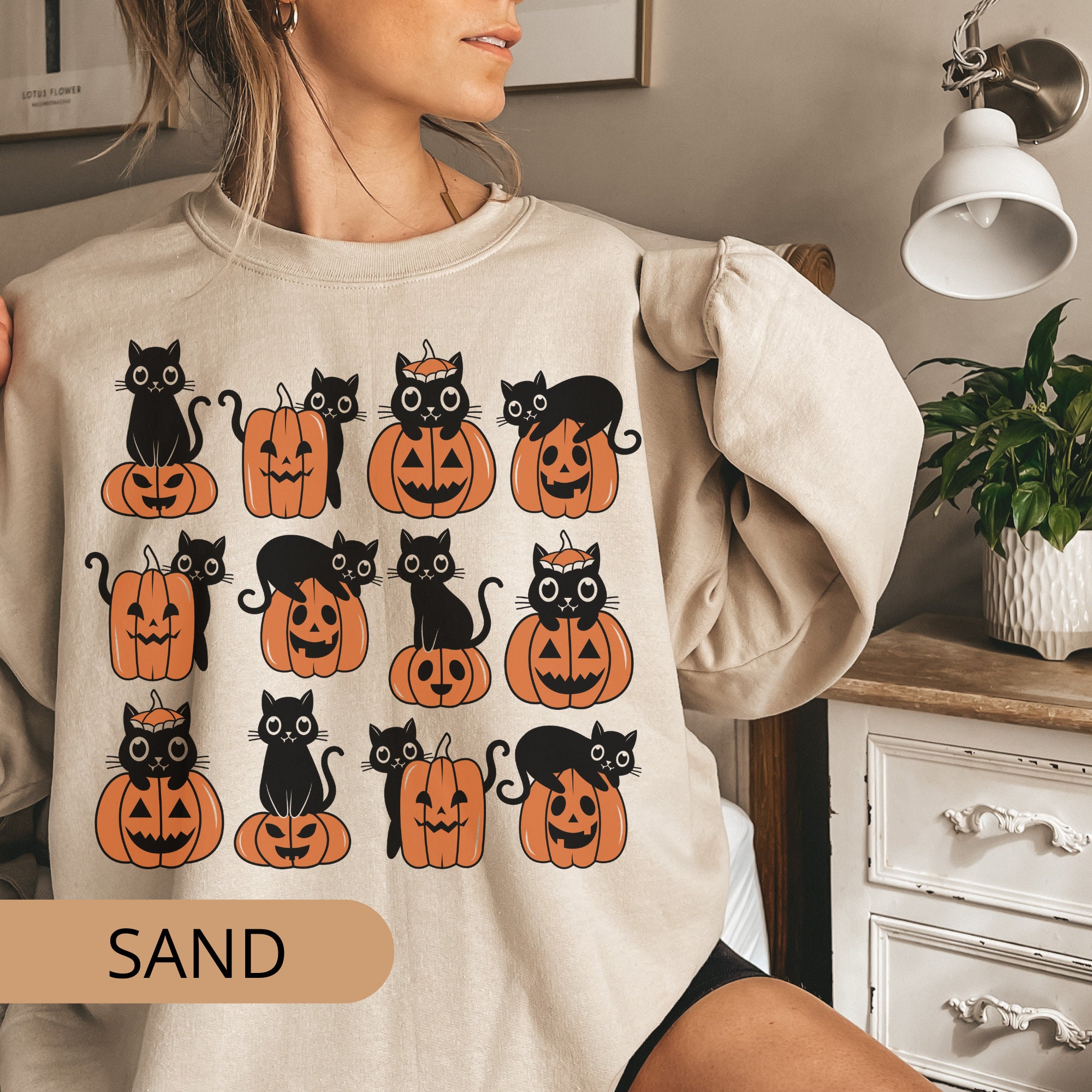 Discover Halloween Cat Sweatshirt | Halloween Cat Shirt | Pumpkin Cat Sweat Shirt | Cat Mom Gifts | Unisex | Women's Cat Hoodie | Fall Cat Shirt