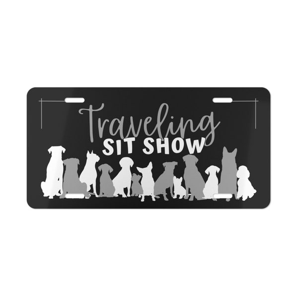 Black Traveling Sit Show Dog License Plate, Sport Working Dog License Plate, Dog Trainer Unique Gift, Funny Dog Lover Present
