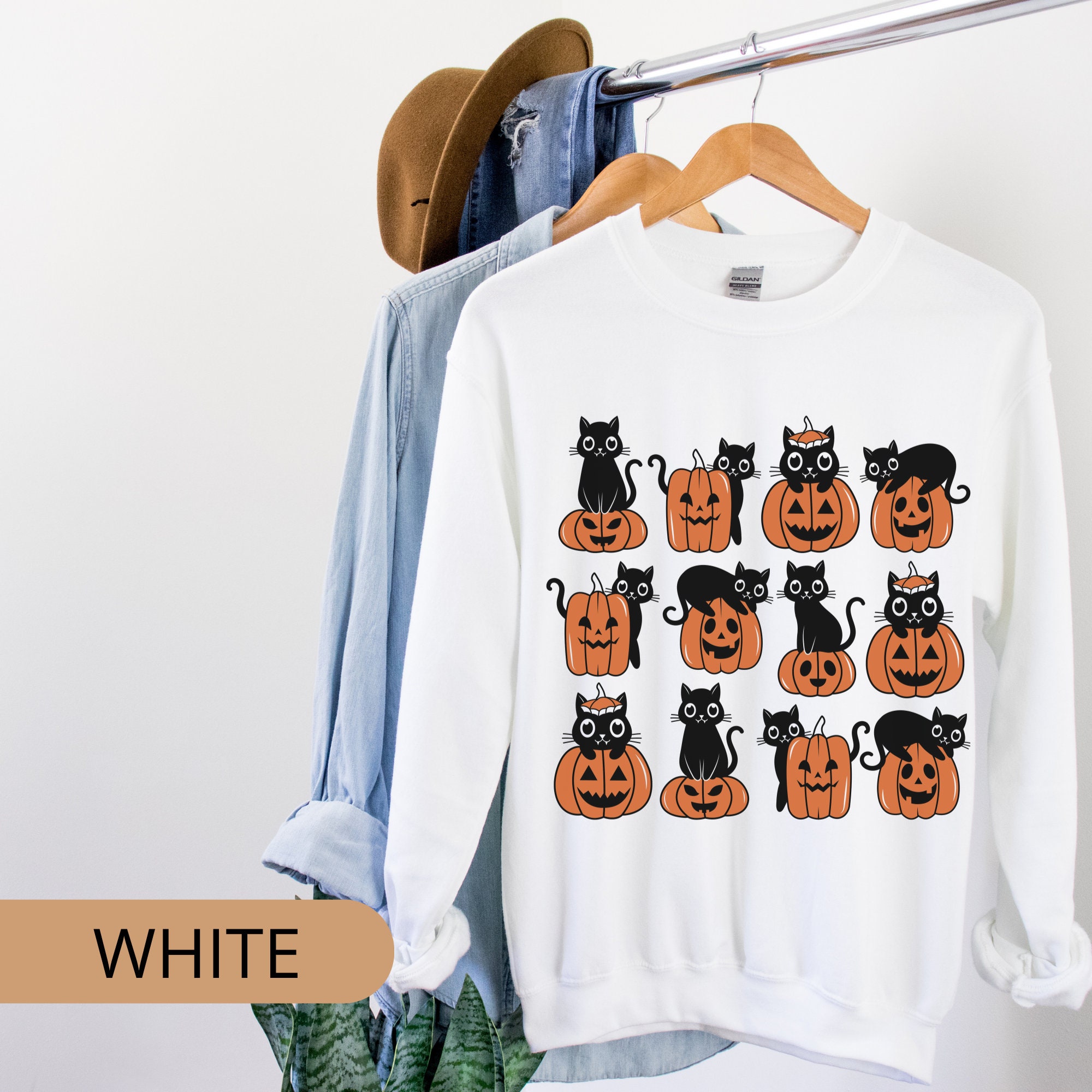 Discover Halloween Cat Sweatshirt | Halloween Cat Shirt | Pumpkin Cat Sweat Shirt | Cat Mom Gifts | Unisex | Women's Cat Hoodie | Fall Cat Shirt