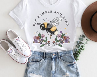 Bee Bumble & Kind Shirt, Vintage Bumble Bee Tee, Floral T-Shirt, Mothers Day Bee Gift, Bee Kind T-Shirt, Positive Quote Tee