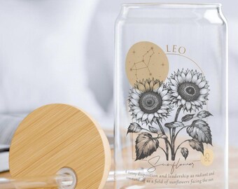 Leo Zodiac Glass, Matcha Glass, Teacher Beer Cup, Horoscope Cup, Iced Coffee Cup, Leo Glass With Lid