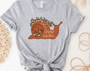 Grow Together Shirt, Fall Top, Autumn Snail T-Shirt, Cottagecore Shirt, Autumn Mushroom Gift, Retro Graphic Tee, Vintage T-Shirt