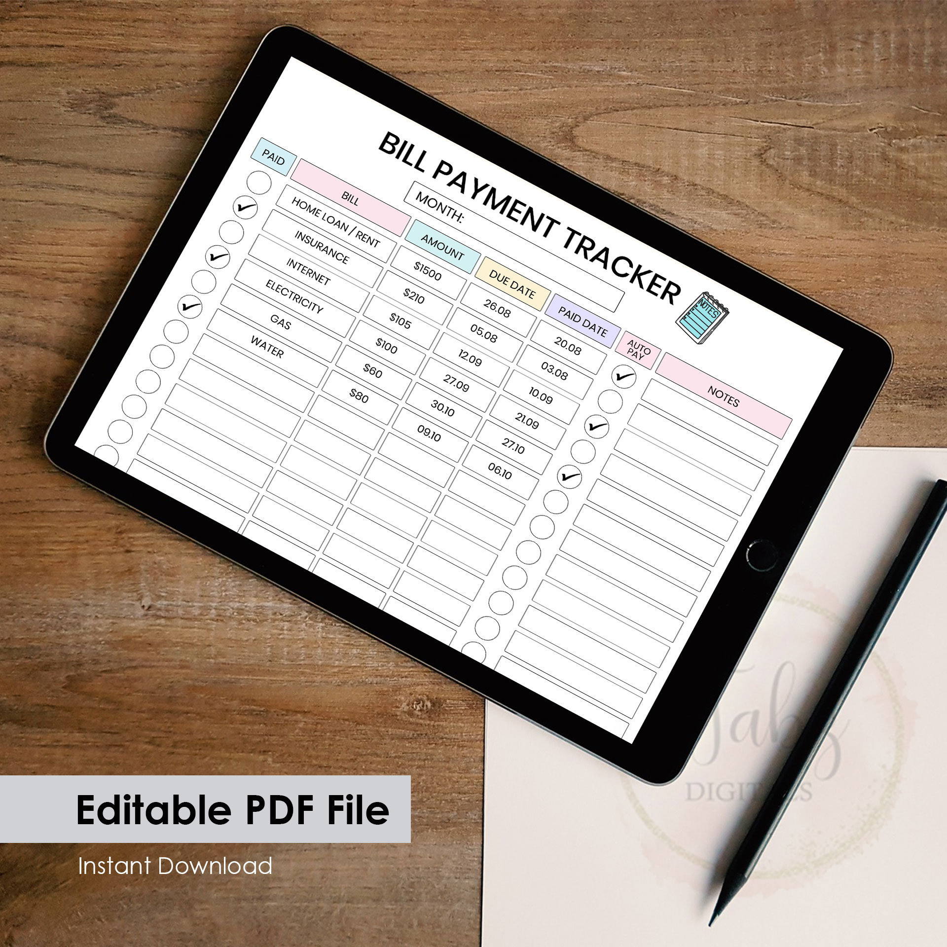 Printable Bill Payment Tracker, Monthly Bill Payment Tracker, Editable ...