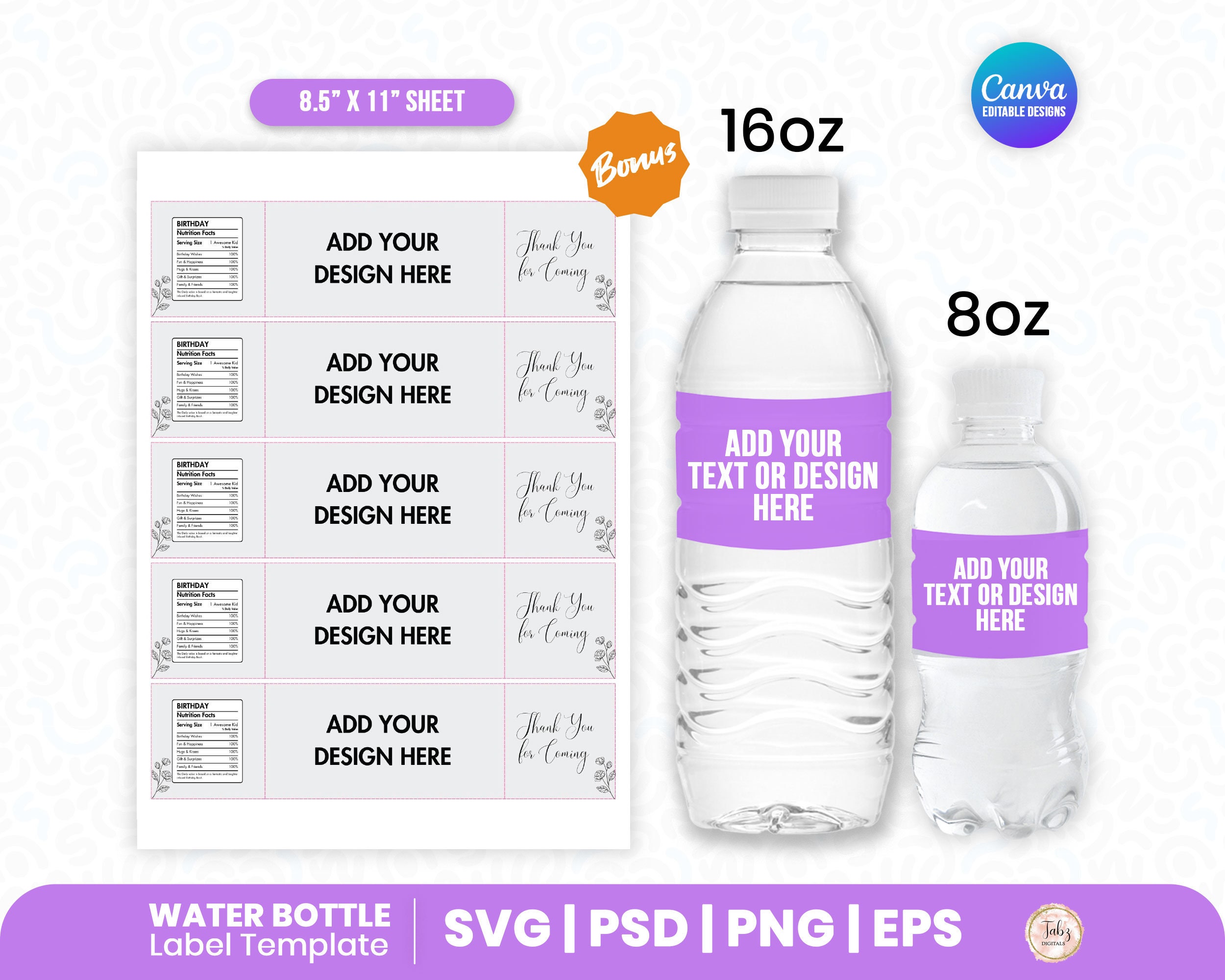 Parisian Glitter Water Bottle Labels 5 To A Sheet – Creative