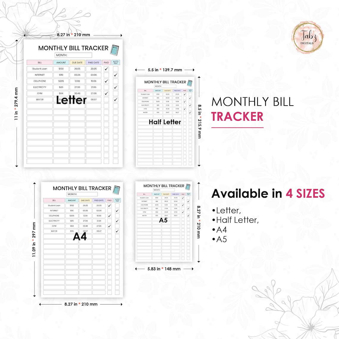 Monthly Bill Tracker Printable, Monthly Bill Planner, Editable Bill ...