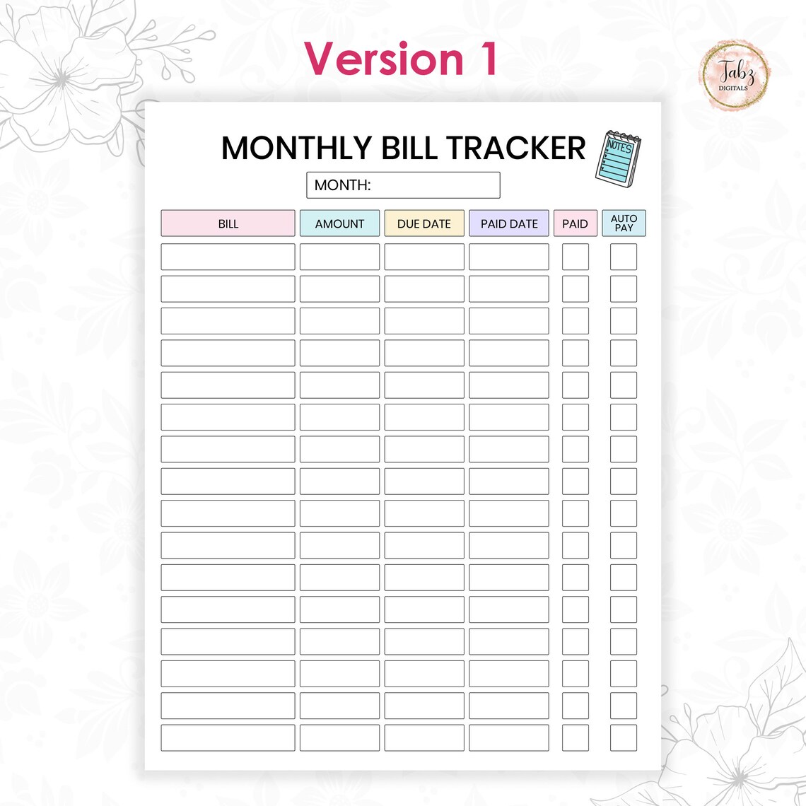 Monthly Bill Tracker Printable, Monthly Bill Planner, Editable Bill ...